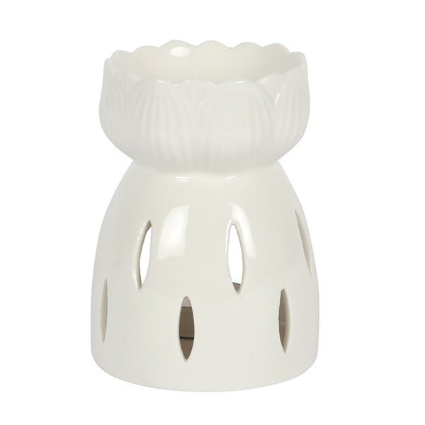 White ceramic lotus flower wax and oil burner - gift shop East Kilbride