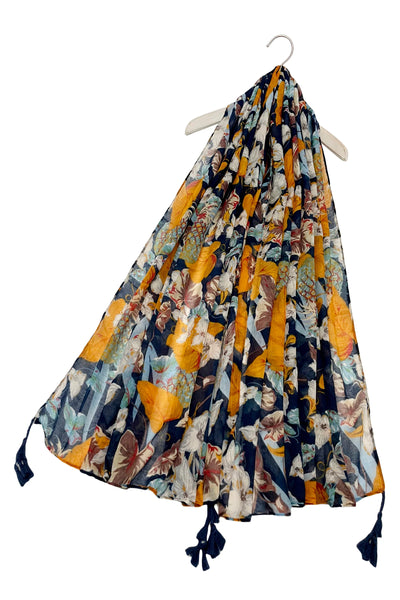 Colourful Blooms Print Scarf in Navy