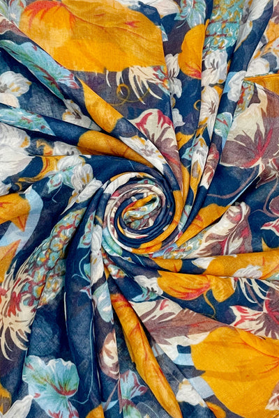 Colourful Blooms Print Scarf in Navy