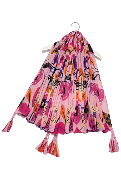 Colourful Square shaped Flower Print Scarf Kaftan in pink