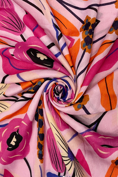Colourful Square shaped Flower Print Scarf Kaftan in pink