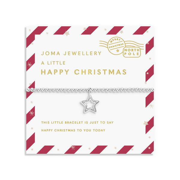 Shop Joma Jewellery’s Kids Stocking ‘A Little Happy Christmas’ Gift Set. Silver-plated bracelet and two sparkling hair clips in a festive stocking, perfect for children’s Christmas gifts