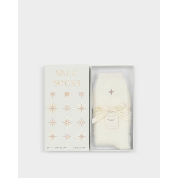 Katie Loxton off white socks in a decorative box with 'Snug Socks'
