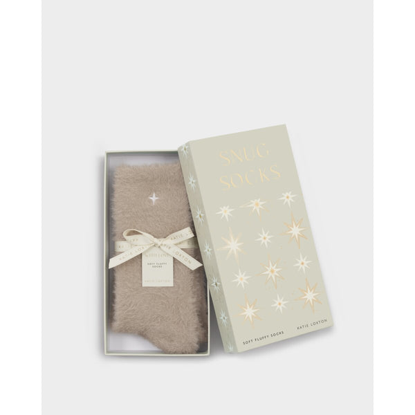 Katie Loxton taupe fluffy socks in gift box