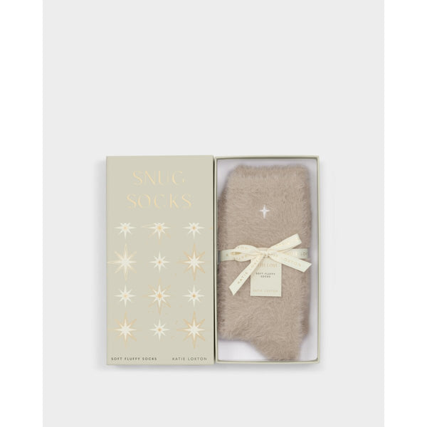 Katie Loxton taupe fluffy socks in gift box