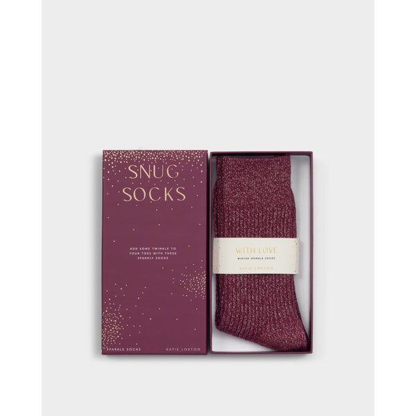 Katie Loxton cherry sparkle socks in a 'Snug Socks' box
