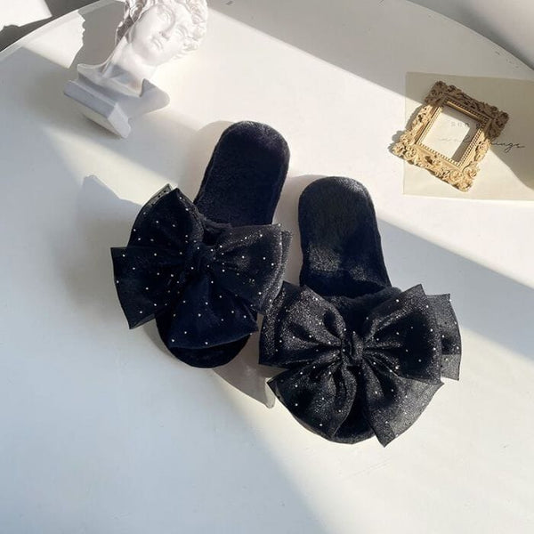Organza Bow Slippers - 4 Colours Slippers Pretty Little Things Black UK Size 4-5 