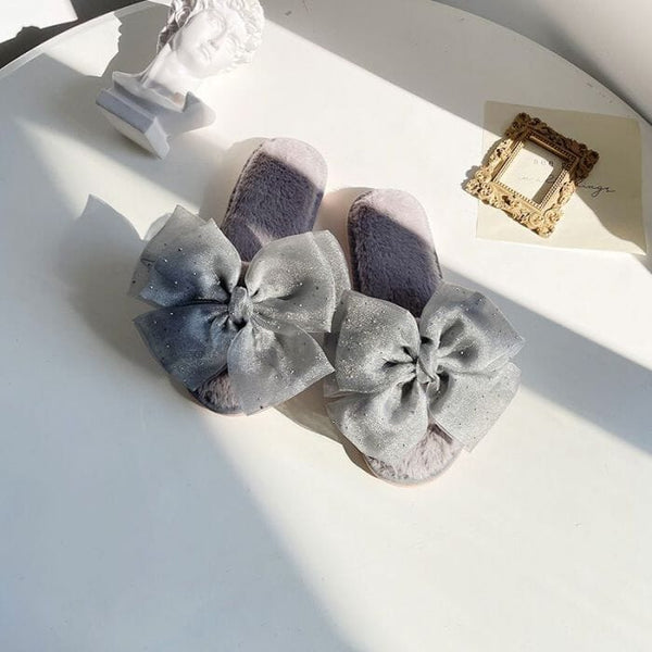 Organza Bow Slippers - 4 Colours Slippers Pretty Little Things Grey UK Size 4-5 