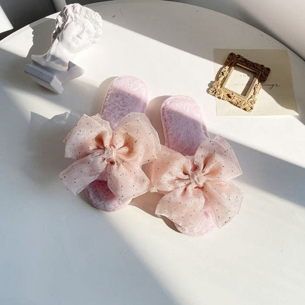 Organza Bow Slippers - 4 Colours Slippers Pretty Little Things Pink UK Size 4-5 