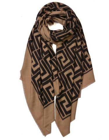 Cosy Grid Pattern Scarf in Taupe and Black