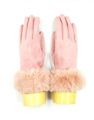 Gloves - Faux Fur Trim Pink Gloves Pretty Little Things 