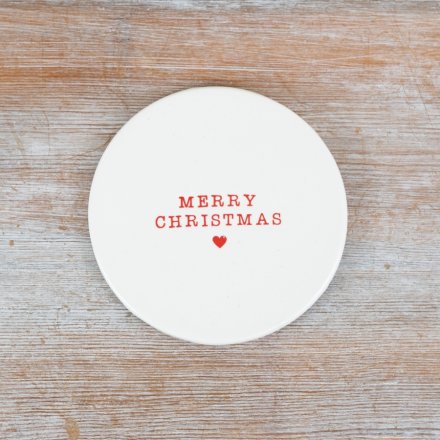 ‘Merry Christmas' Porcelain Coaster, Gift Shop East Kilbride