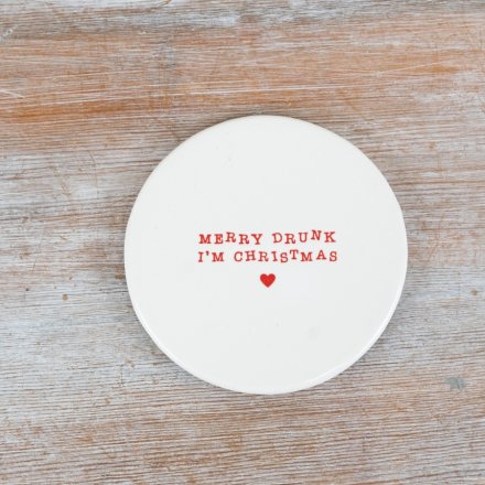 ‘Merry Drunk I’m Christmas' Porcelain Coaster, Gift Shop East Kilbride