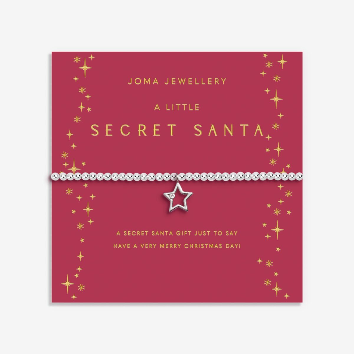 Shop Joma Jewellery’s Christmas A Little ‘Secret Santa’ Bracelet. Silver-plated with a star charm, perfect festive gift or Secret Santa stocking filler with free gift bag