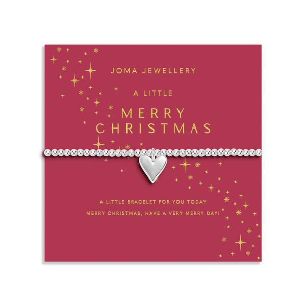 Shop Joma Jewellery’s Adults Stocking ‘A Little Merry Christmas’ Bracelet Gift Set. Silver-plated with heart charm, festive gift ready in a velvet star-print stocking, perfect for Christmas