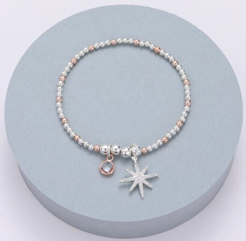 Bracelet – Star Burst Silver & Rose Gold Bracelets Pretty Little Things 