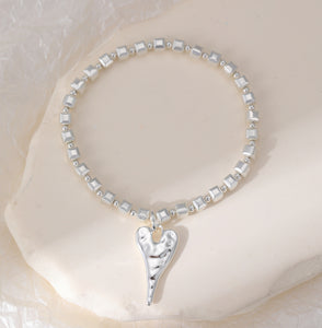 Hammered Heart Silver Bracelet