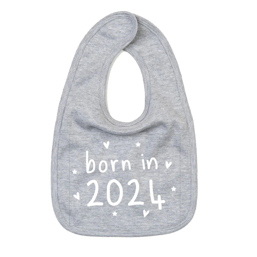 Baby Bib – Born in 2024 Grey Baby Pretty Little Things 