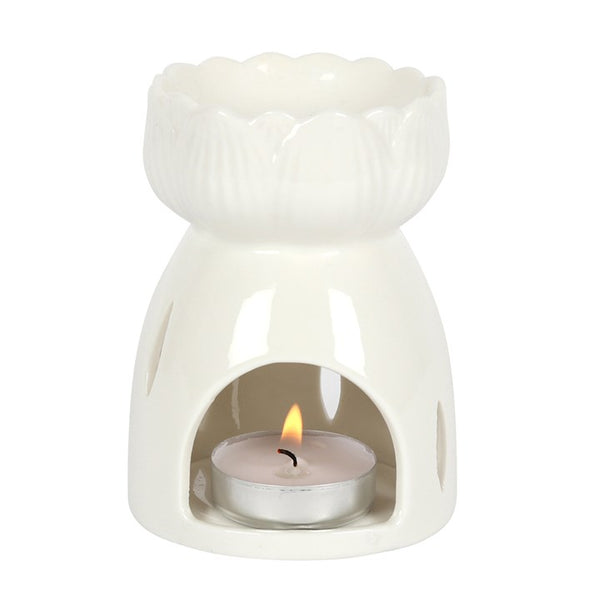 White ceramic lotus flower wax and oil burner - gift shop East Kilbride