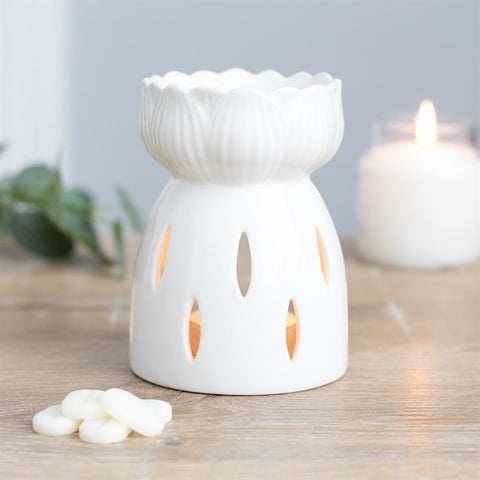 White ceramic lotus flower wax and oil burner - gift shop East Kilbride