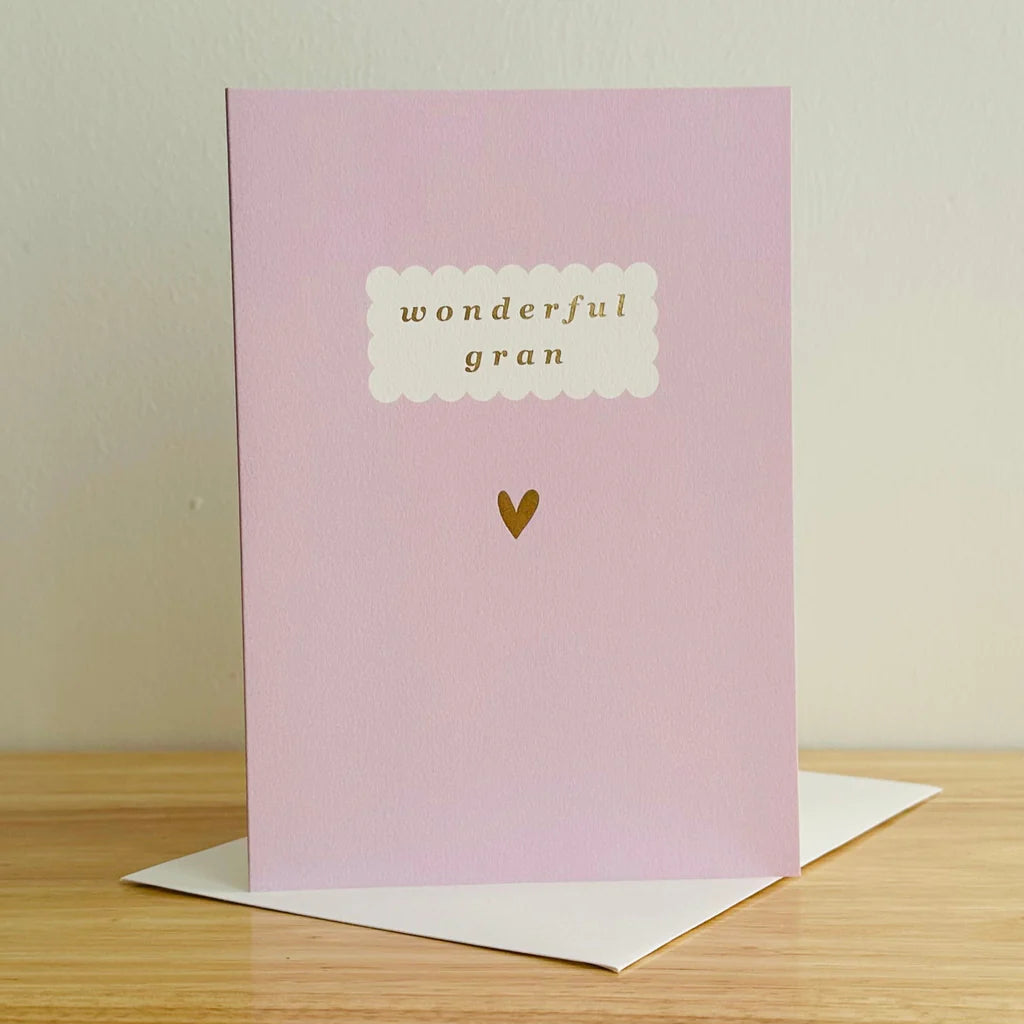 Wonderful Gran pink card with golden foil heart