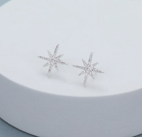 Star Burst Silver Stud Earrings