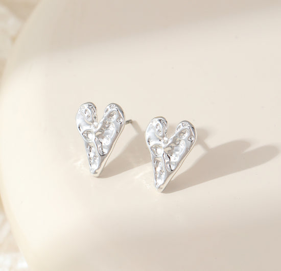 Hammer Heart Stud Earrings in Silver