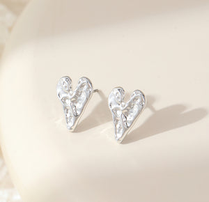 Hammer Heart Stud Earrings in Silver