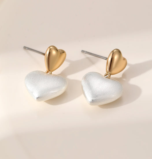 Heart Drop Earrings in Silver & Gold