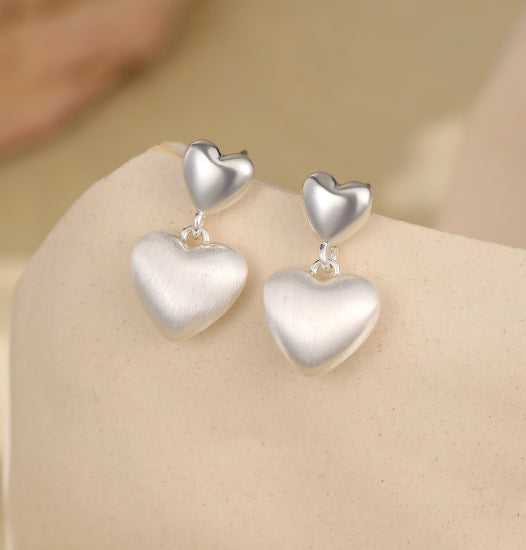 Heart Drop Earrings in Silver