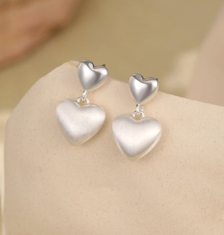 Heart Drop Earrings in Silver