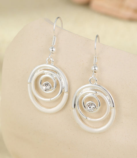 Silver plated spiral swirl earrings on a drop post