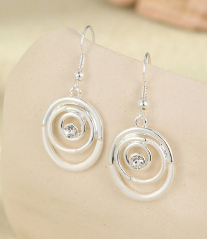 Silver plated spiral swirl earrings on a drop post