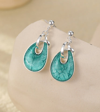 Teal drop earrings on a silver plated drop stud