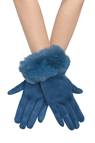 Faux Fur Trim Gloves in Teal Gift Shop East Kilbride