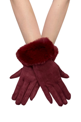 Faux Fur Trim Gloves in Wine Gift Shop East Kilbride
