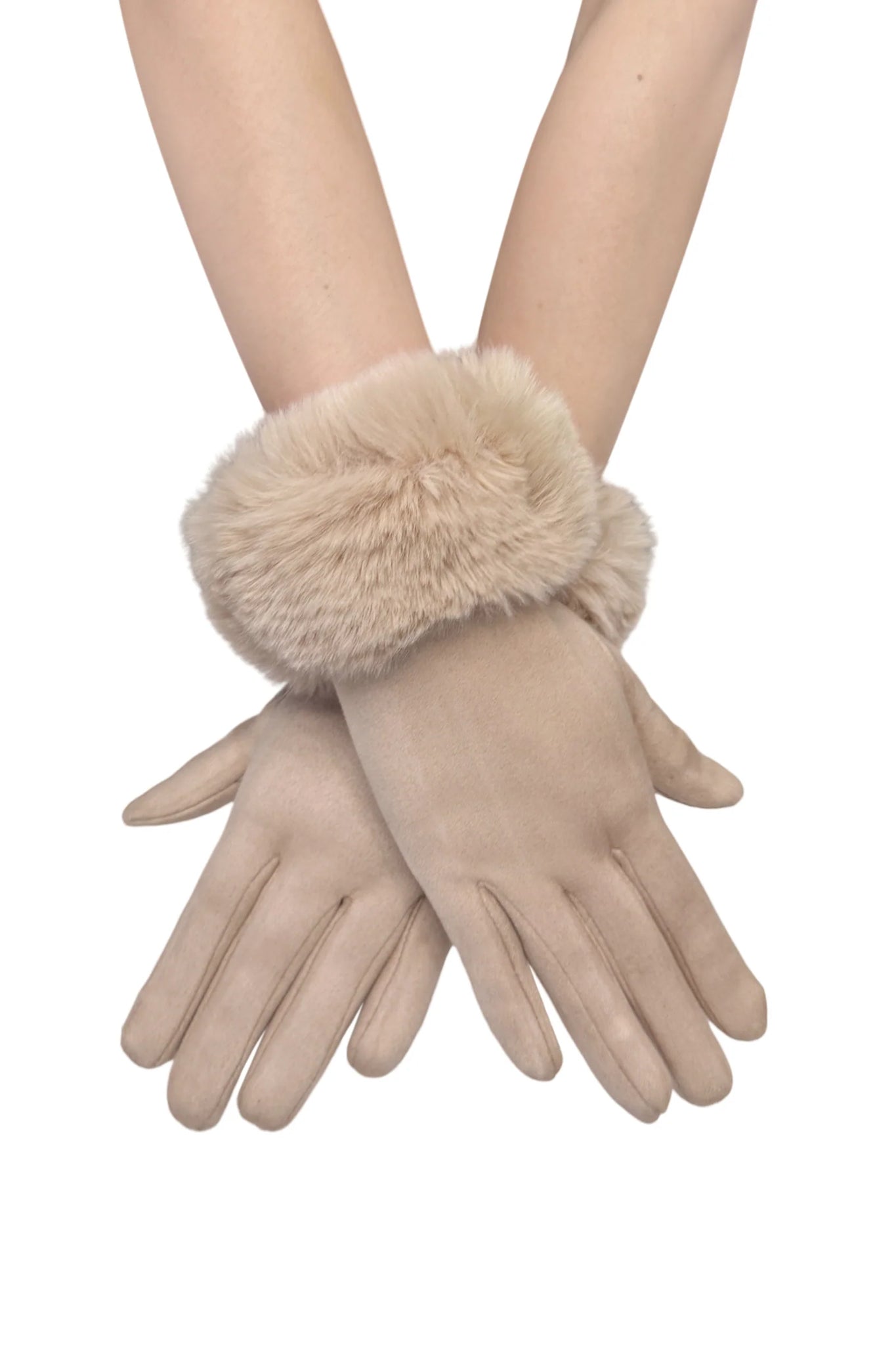 Faux Fur Trim Gloves in Beige Gift Shop East Kilbride