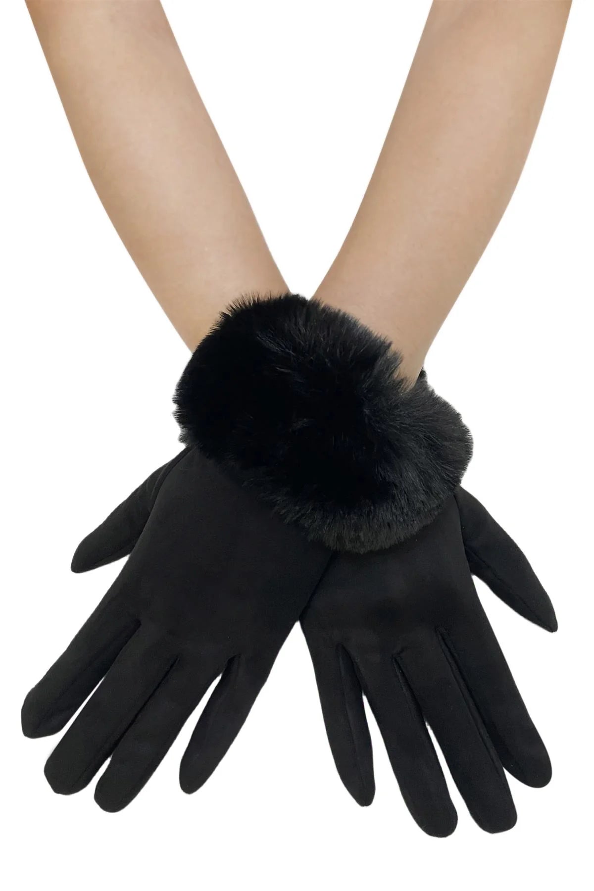 Faux Fur Trim Gloves in Black Gift Shop East Kilbride