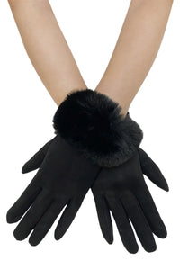 Faux Fur Trim Gloves in Black Gift Shop East Kilbride