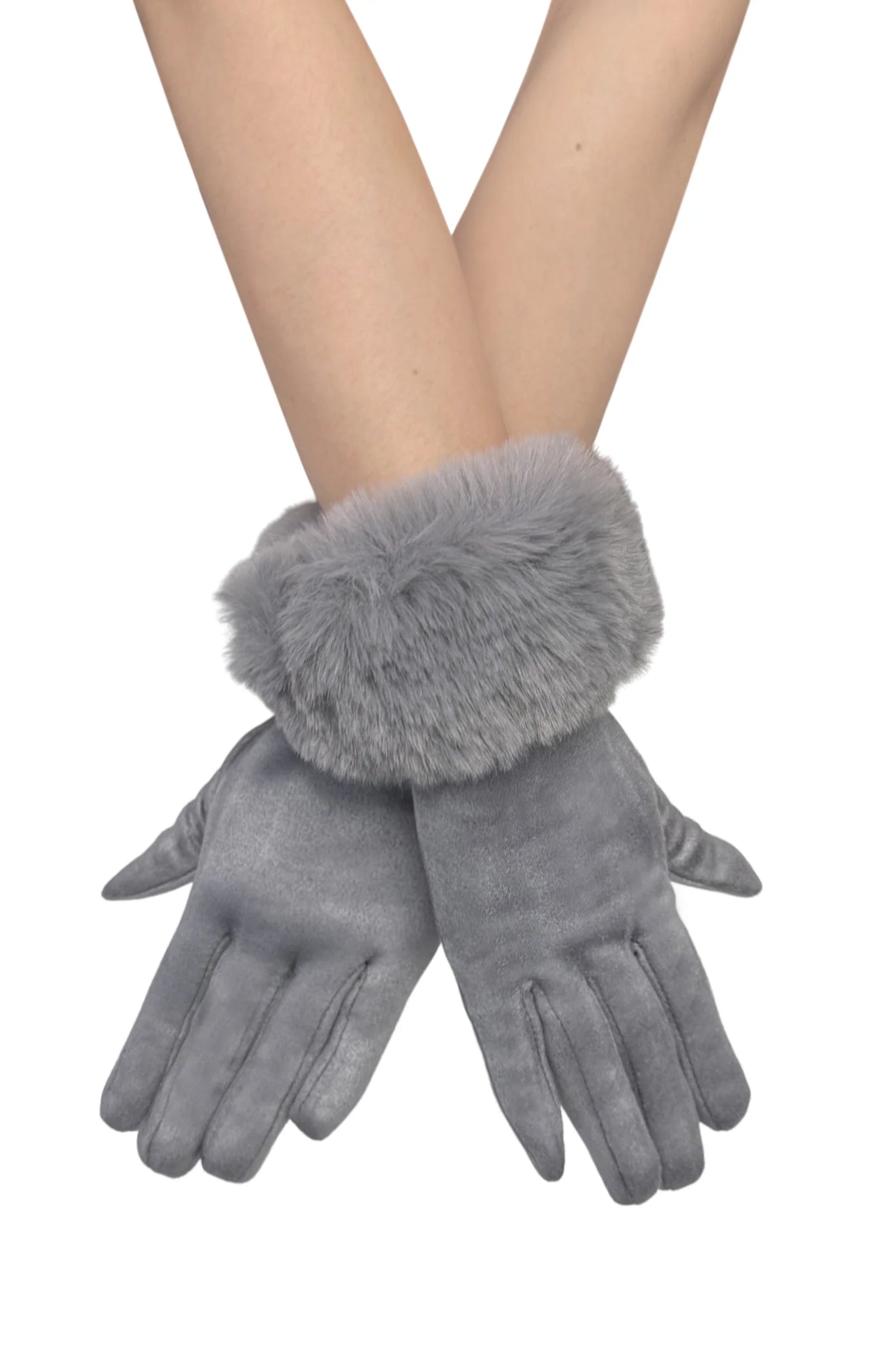 Faux Fur Trim Gloves in Grey Gift Shop East Kilbride