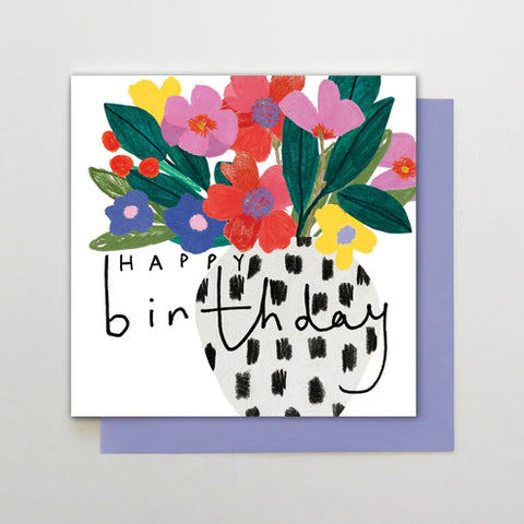 Happy Birthday Vase of Flowers Card – Colourful Birthday Card 