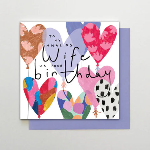 Amazing Wife Birthday Balloons Card – Colourful Wife Birthday Card