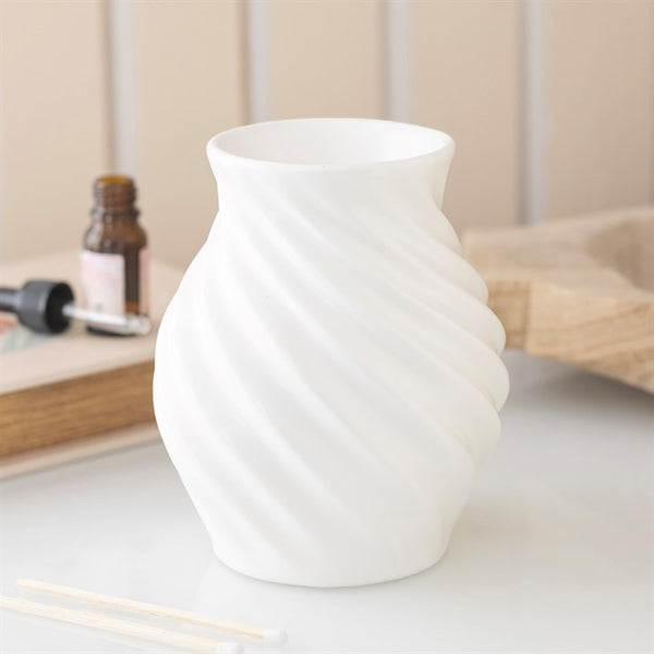 White ceramic spiral swirl wax and oil burner - gift shop East Kilbride