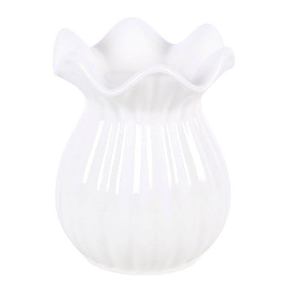 White ceramic pleated flare wax and oil burner - gift shop East Kilbride