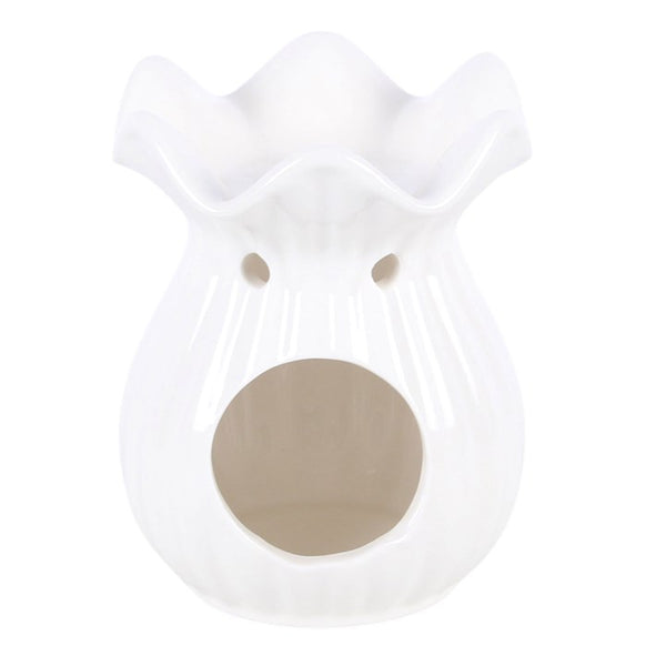 White ceramic pleated flare wax and oil burner - gift shop East Kilbride