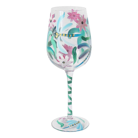 Hand Painted Dragonflies Wine Glass