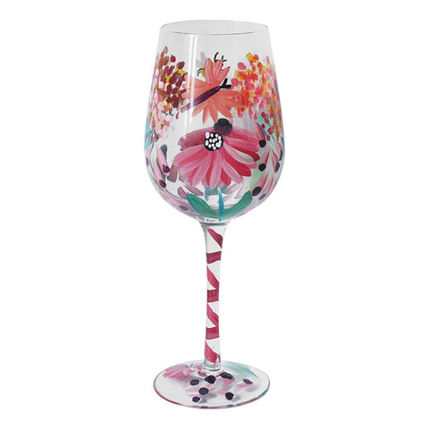 Decorative wine glass with wild garden floral design