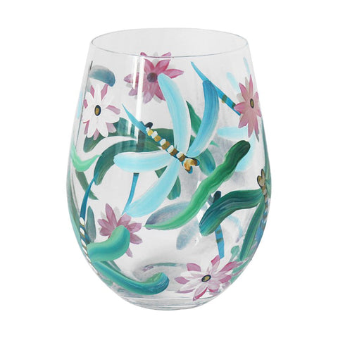 Hand painted stemless Dragonflies glass
