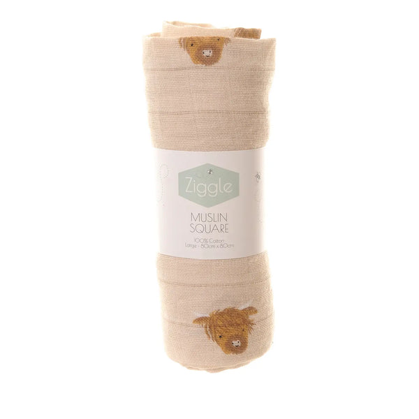 Ziggle Baby Muslin Highland Cow. New baby gifts East Kilbride