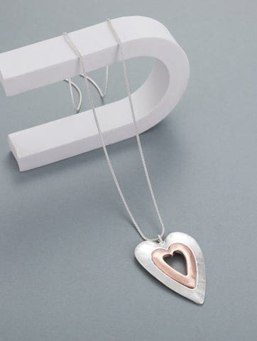 Necklace – Insert Heart Long Silver & Rose Gold Necklaces Pretty Little Things 